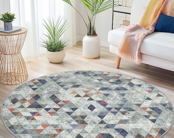 Geometric Pattern Round Area Rug, Bohemian Style Round Rug, Soft Cozy Round Carpet for Living Room or Bedroom, Decorative Floor Mat