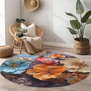 Tappeto rotondo con fantasia floreale, tappeto con motivo floreale colorato, tappeto rotondo boho, arredamento per la casa, soggiorno, camera da letto, motivo floreale