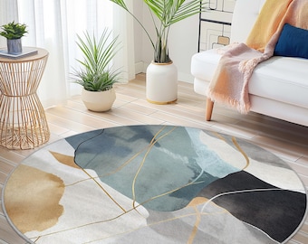 Abstract Geometric Round Area Rug, Modern Round Carpet, Artistic Round Rug for Living Room, Stylish Home Decor, Soft Round Mat