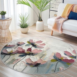 Tappeto rotondo con motivo floreale astratto, tappeto moderno con motivo floreale, tappeto rotondo floreale per soggiorno, camera da letto, arredamento per la casa