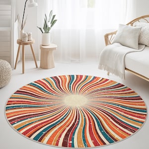 Vibrant Swirl Pattern Round Area Rug, Colorful Circular Carpet for Living Room, Boho Decor, Modern Home Accents, Floor Mat