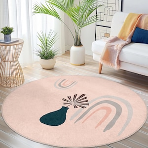 Abstract Rainbow Design Round Rug, Bohemian Style Area Rug, Modern Circle Carpet for Home Decor, Soft Round Mat for Living Room