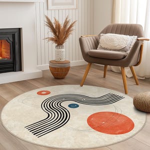 Abstract Geometric Round Area Rug, Modern Circular Carpet, Soft Minimalist Rug for Living Room, Contemporary Home Decor