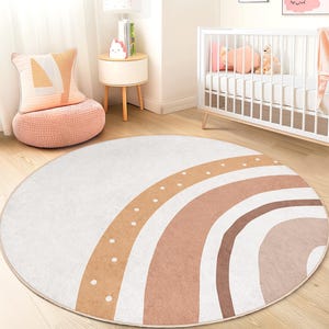 Rainbow Pattern Round Kids Rug, Soft Circular Nursery Rug, Playroom Decor, Baby Room Carpet, Colorful Play Mat for Children
