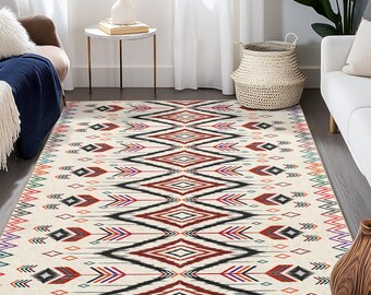 Geometric Patterned Rectangle Rug | Modern Bohemian Area Carpet | Stylish Living Room Decor | Versatile Home Accent