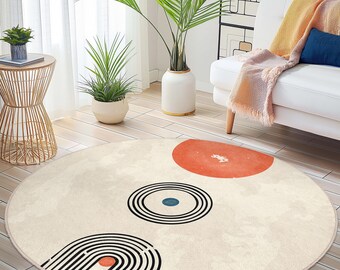 Geometric Round Area Rug, Modern Circle Rug, Abstract Design Floor Mat, Living Room Decor, Bohemian Style Home Decor