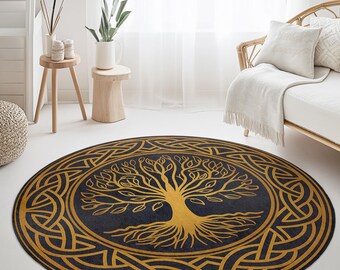 Celtic Tree of Life Round Rug, Bohemian Home Decor