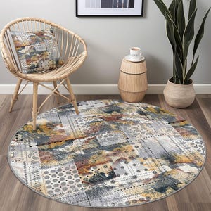 Abstract Round Area Rug, Colorful Round Carpet for Living Room, Artistic Round Rug, Modern Home Decor, Unique Round Floor Mat