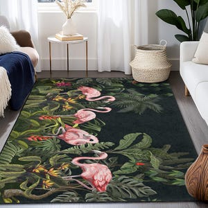 Tropical Flamingo Rectangular Area Rug, Colorful Flamingo Carpet, Indoor Decorative Rug for Living Room, Exotic Home Decor