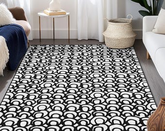 Abstract Black and White Area Rug, Modern Home Decor