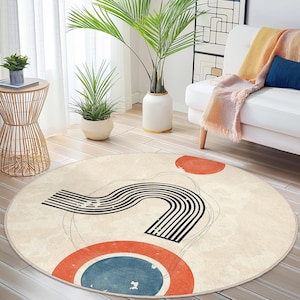 Abstract Round Area Rug, Colorful Circle Design, Modern Home Decor, Soft Floor Mat, Round Carpet for Living Room, Unique Rug
