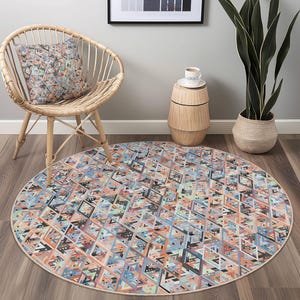 Geometric Pattern Round Area Rug, Stylish Circle Rug for Living Room, Modern Round Carpet, Boho Decor, Soft Indoor Rug