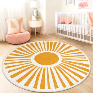 Sunburst Round Kids Play Rug, Yellow Sun Circle Rug, Circle Play Mat for Kids Room, Bright Nursery Decor, Fun Kids Area Rug