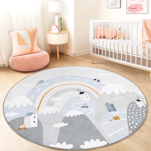 Tapis de jeu rond pour enfants Mountain Adventure, tapis pour enfants carte routière, tapis de jeu coloré pour enfants, décoration de chambre d'enfant, tapis de salle de jeux