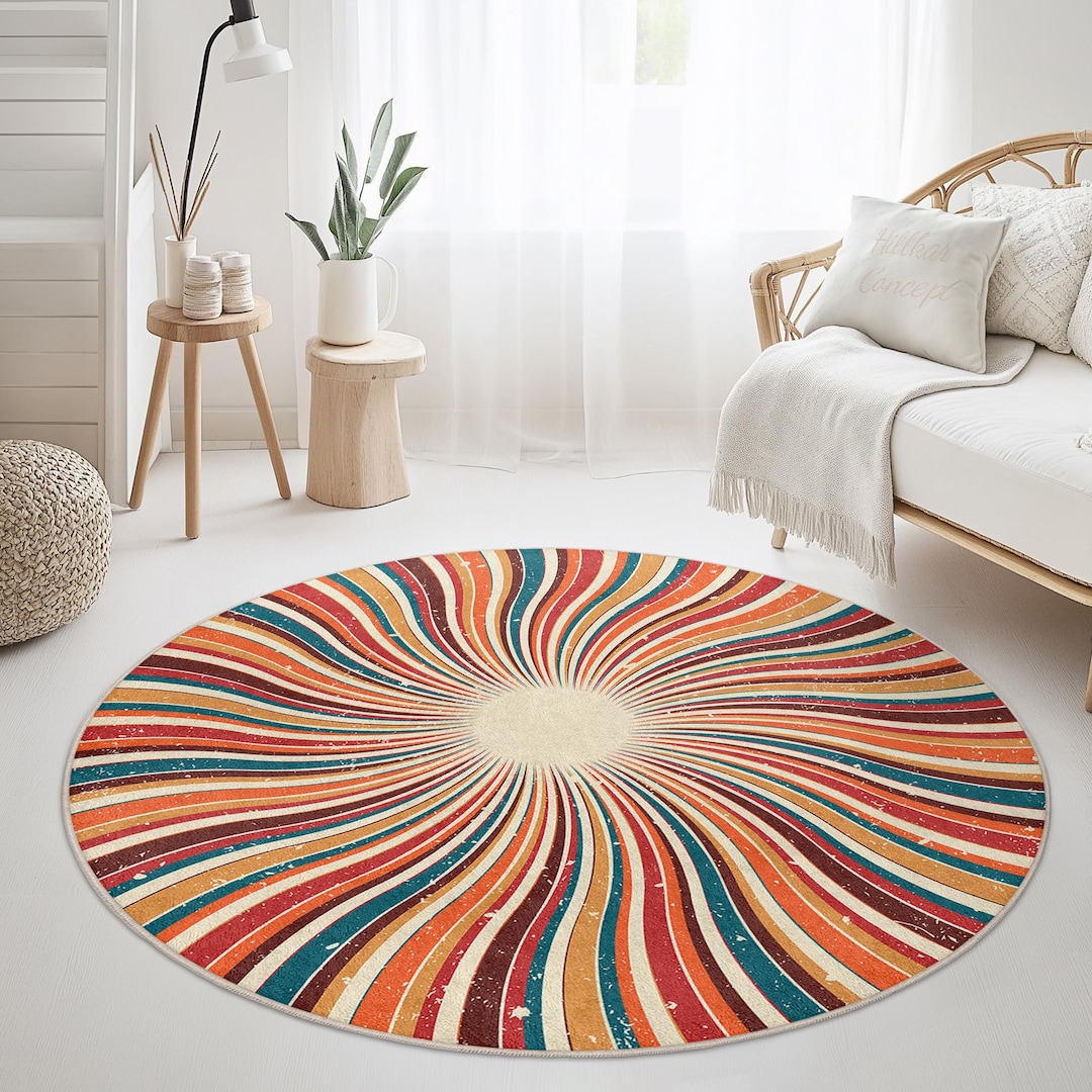 Vibrant Swirl Pattern Round Area Rug, Colorful Circular Carpet for ...