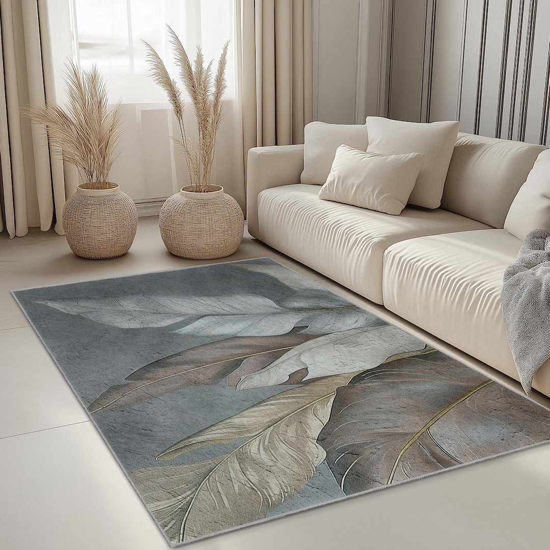 Leaf Print Cotton Rug: Modern Indoor Area Carpet - Etsy