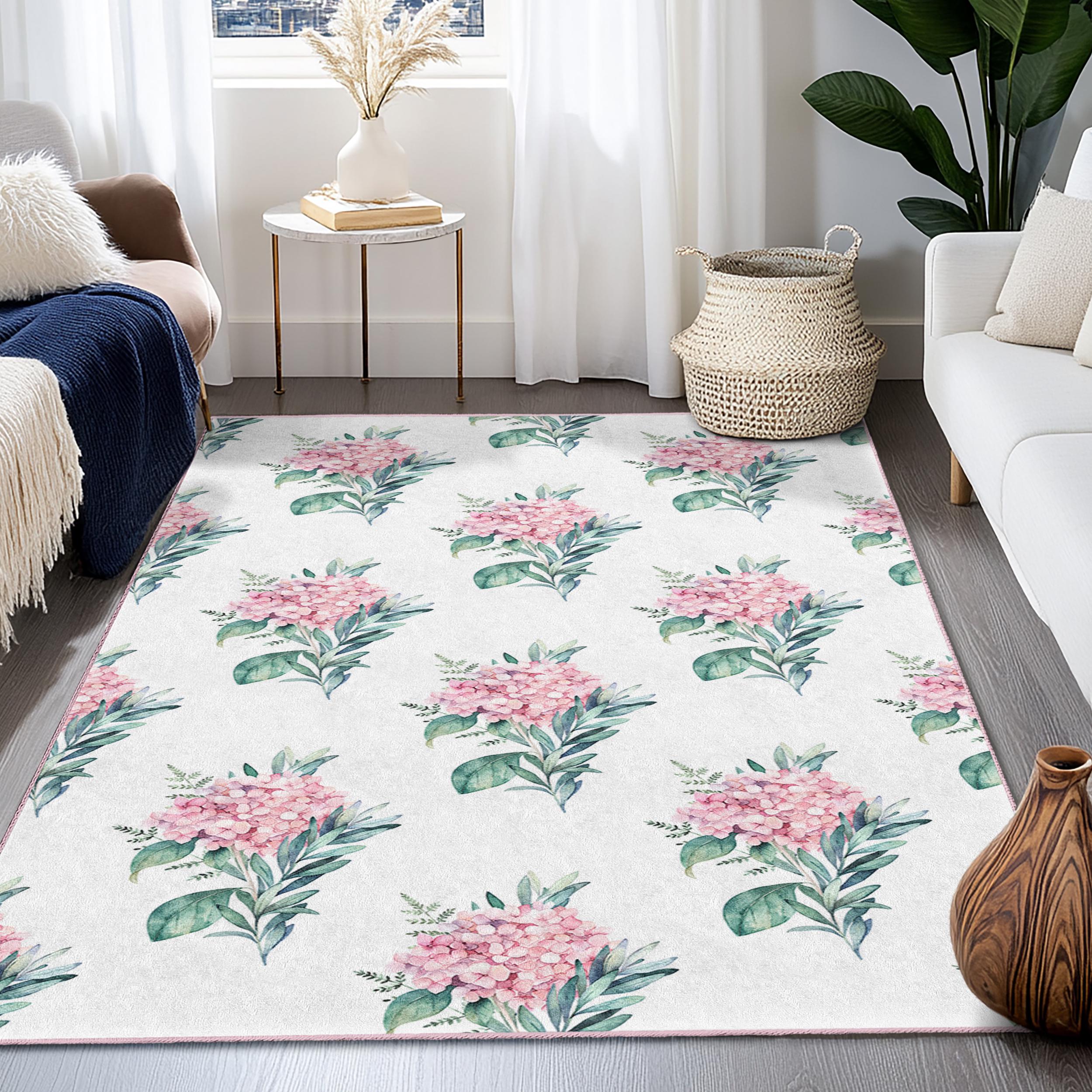 Floral Pattern Rectangle Rug, Elegant Flower Carpet for Living