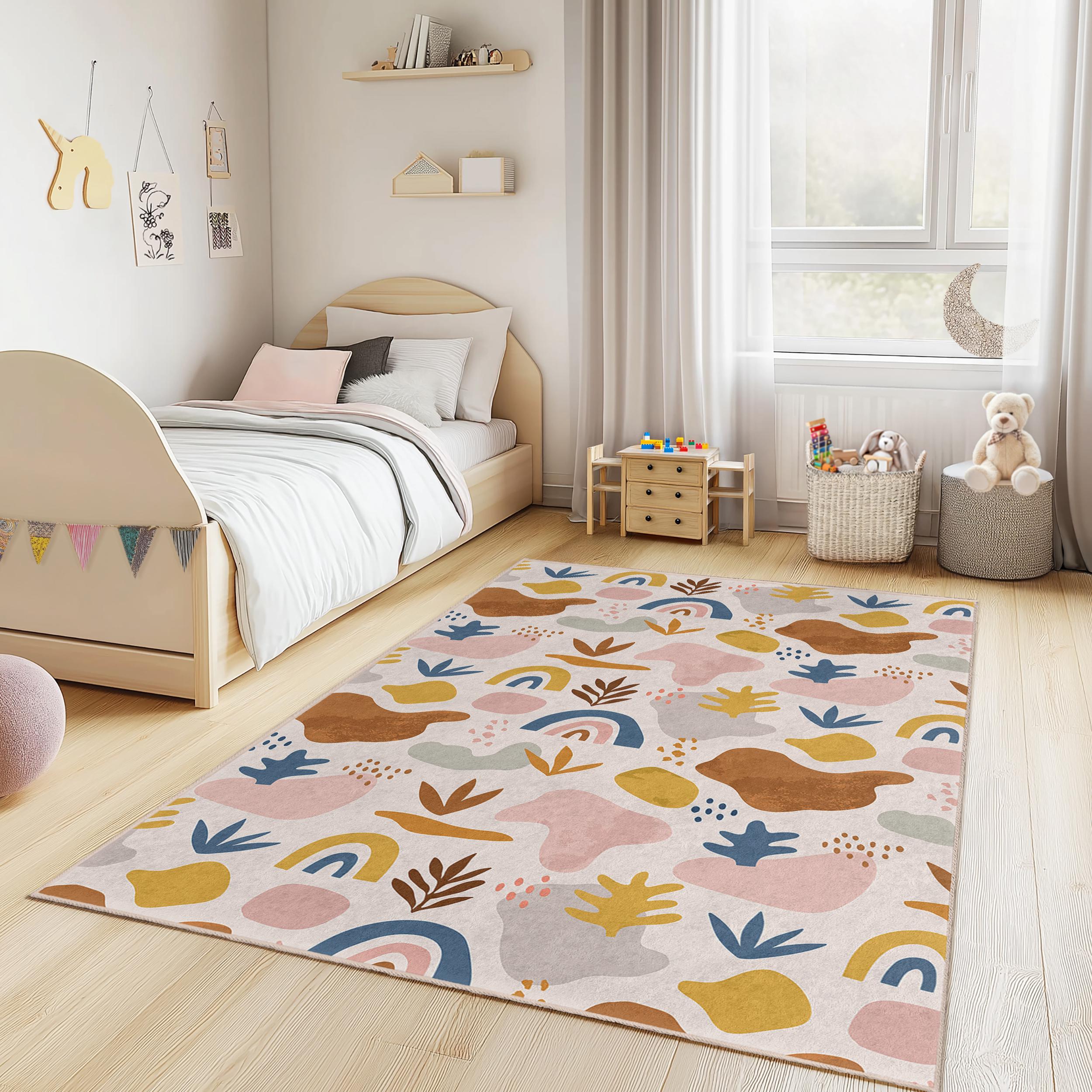 Normal Rug For Kids Abstract Colorful Shapes Kids Rug, Rectangular Playroom Carpet, Modern ...