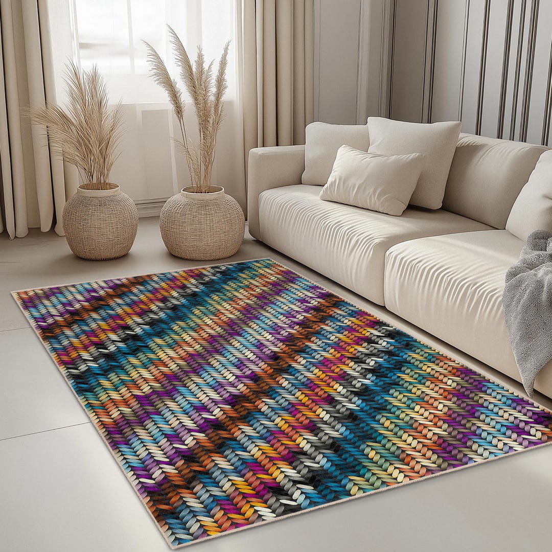 Colorful Geometric Pattern Rectangular Rug, Boho Chic Area Rug, Modern ...