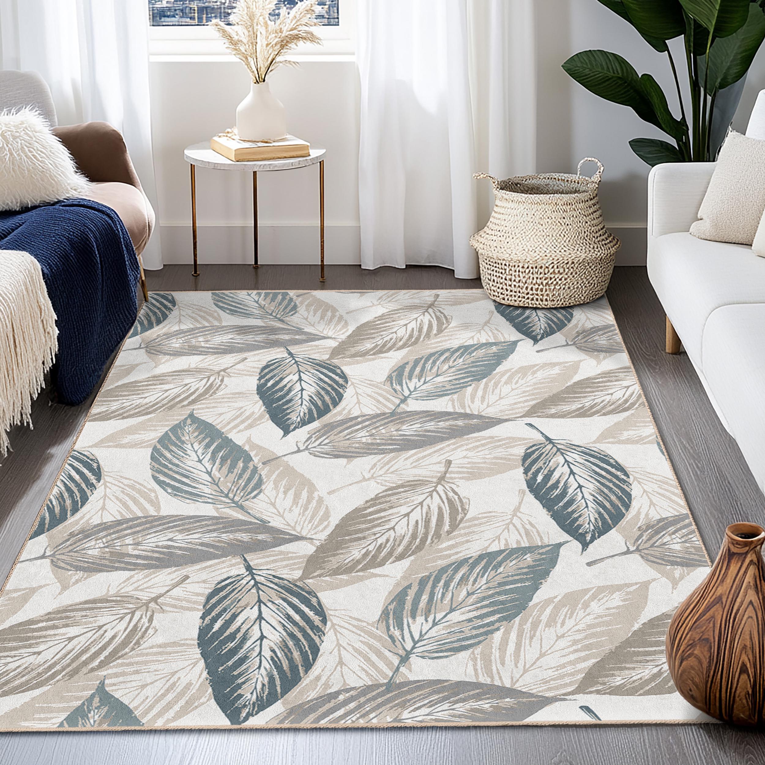 Elegant Leaf Pattern Rectangular Area Rug, Modern Leaf Design Rug ...