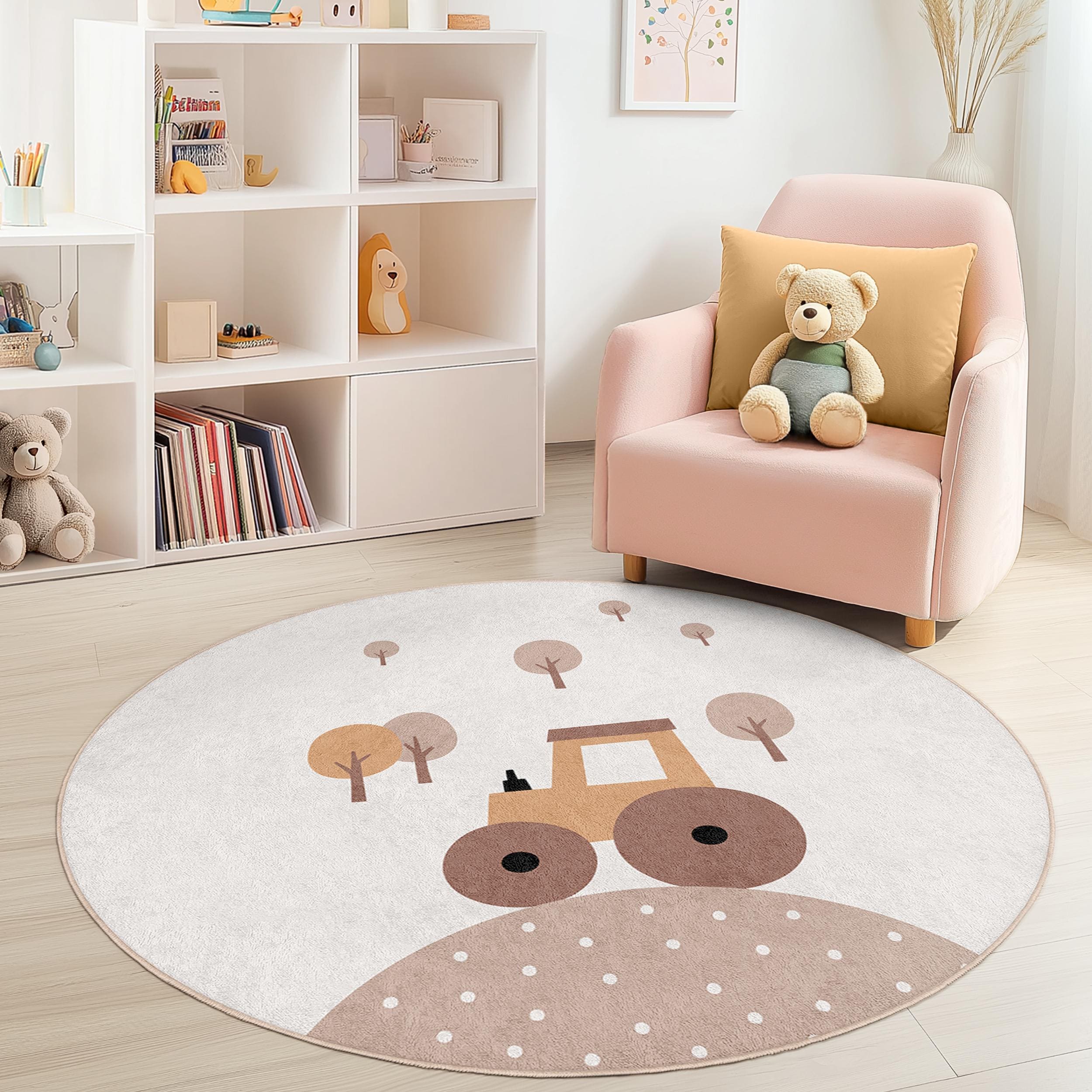 Tractor Play Rug Cute Tractor Round Kids Rug, Farm Animal Play Mat, Nursery Decor ...