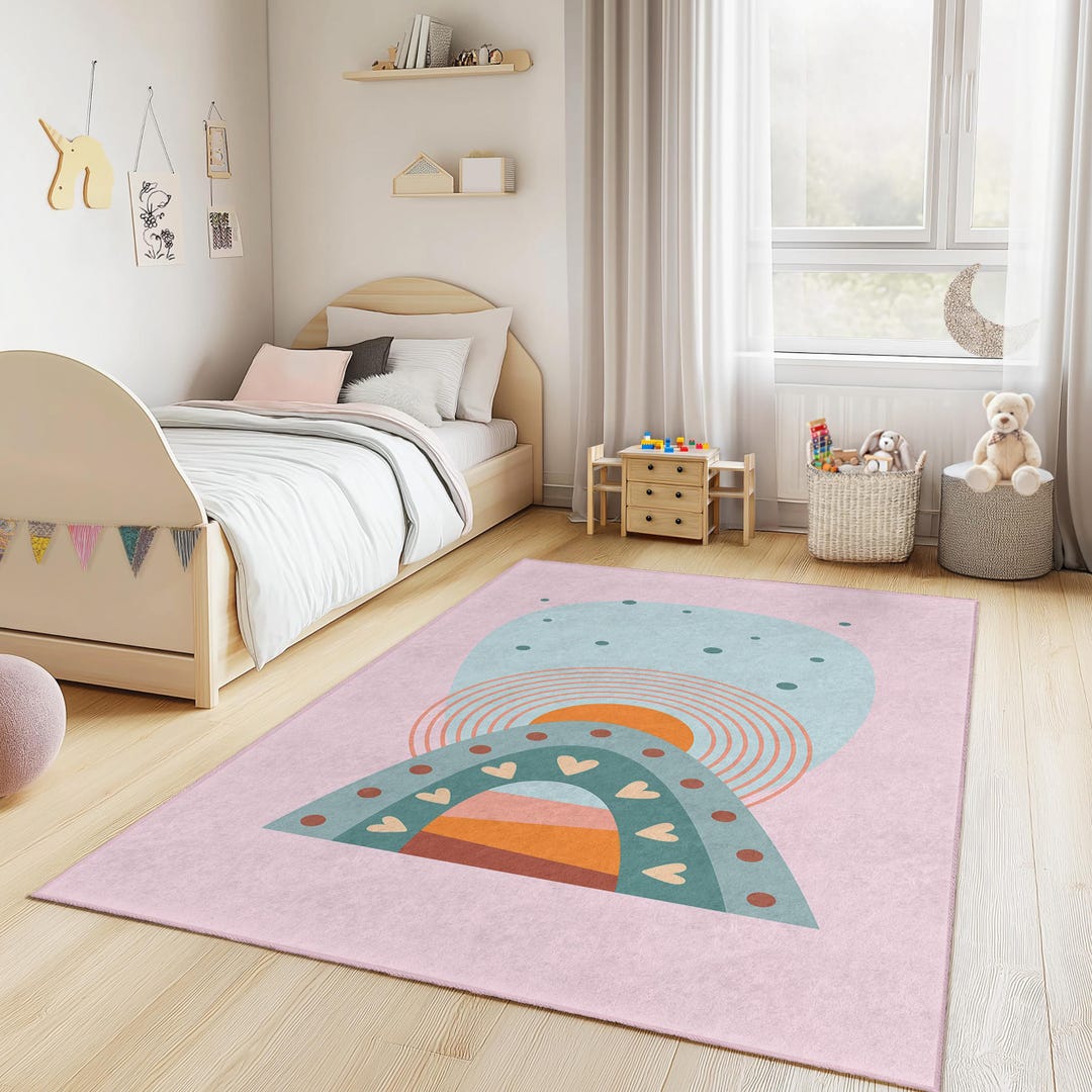 Rainbow Arched Kids Room Rug, Pastel Nursery Carpet - Etsy
