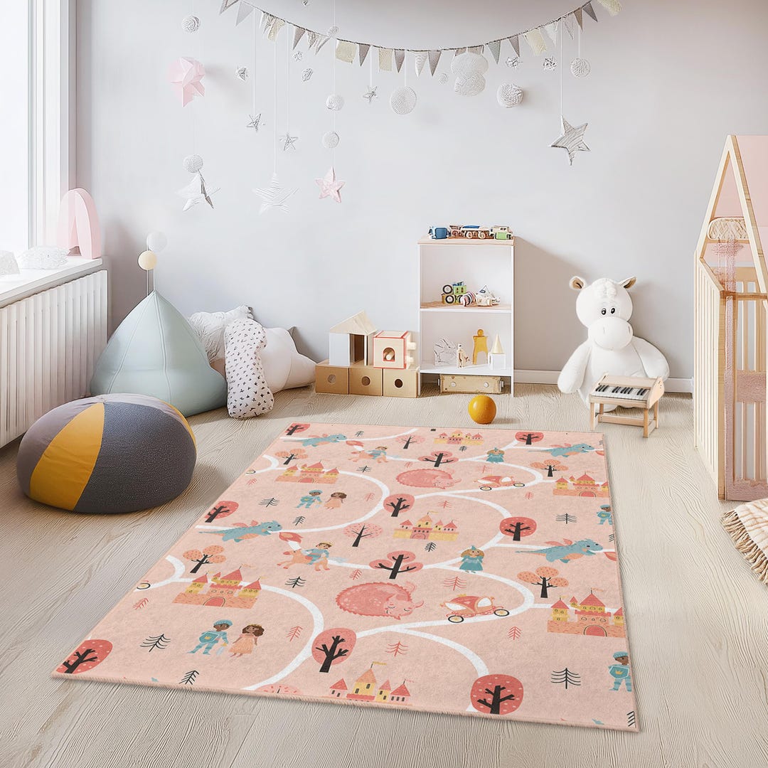 Fairy Tale Adventure Kids Rug, Princess Castle Rectangular Rug ...