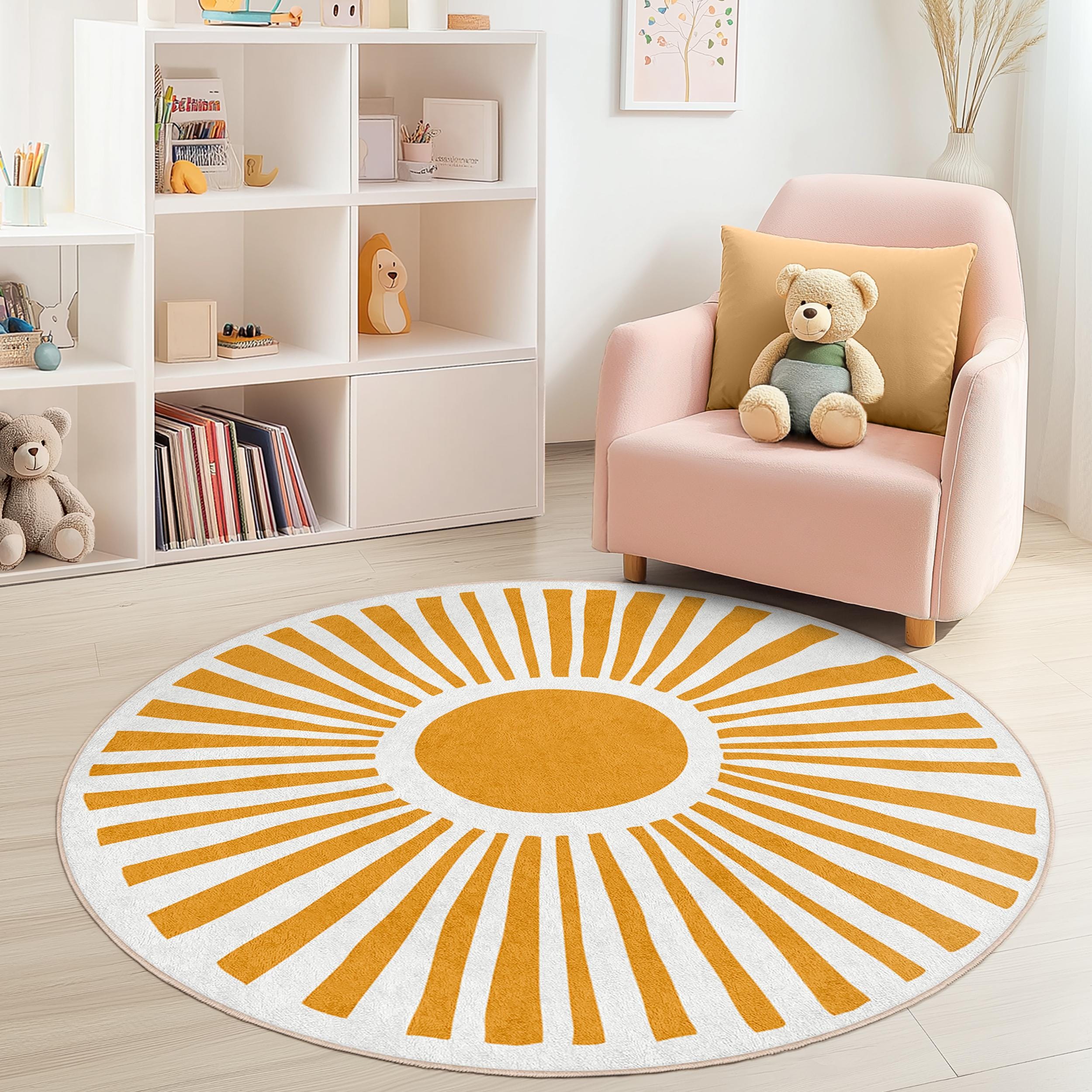 Sunburst Round Kids Play Rug, Yellow Sun Circle Rug, Circle Play Mat ...