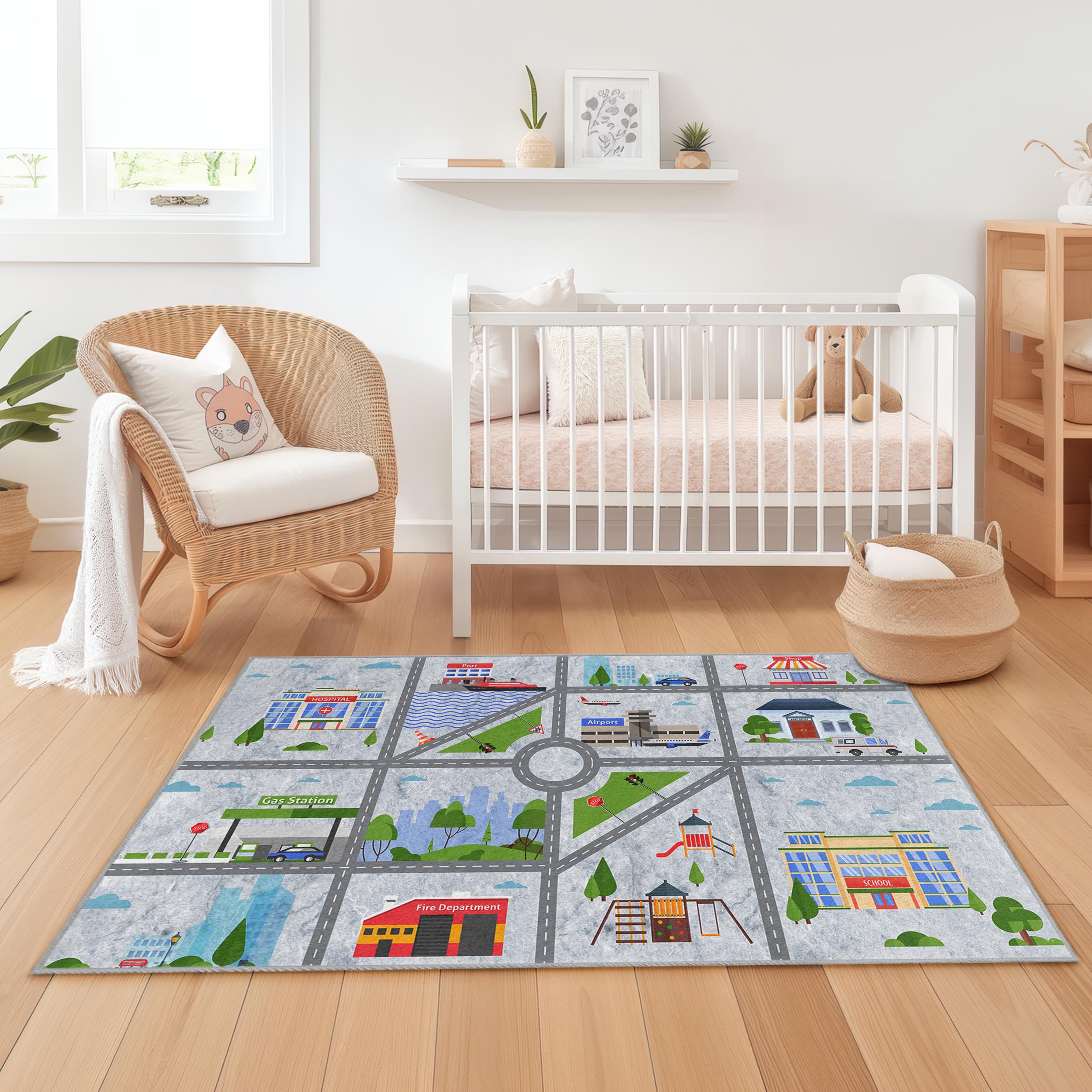 City Map Play Rug for Kids, Interactive Road Carpet, Rectangle Kids ...