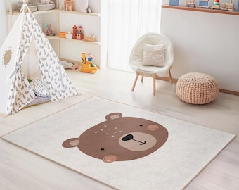 ラベンダーテディベアラグ、かわいい保育園用ラグ、子供部屋用