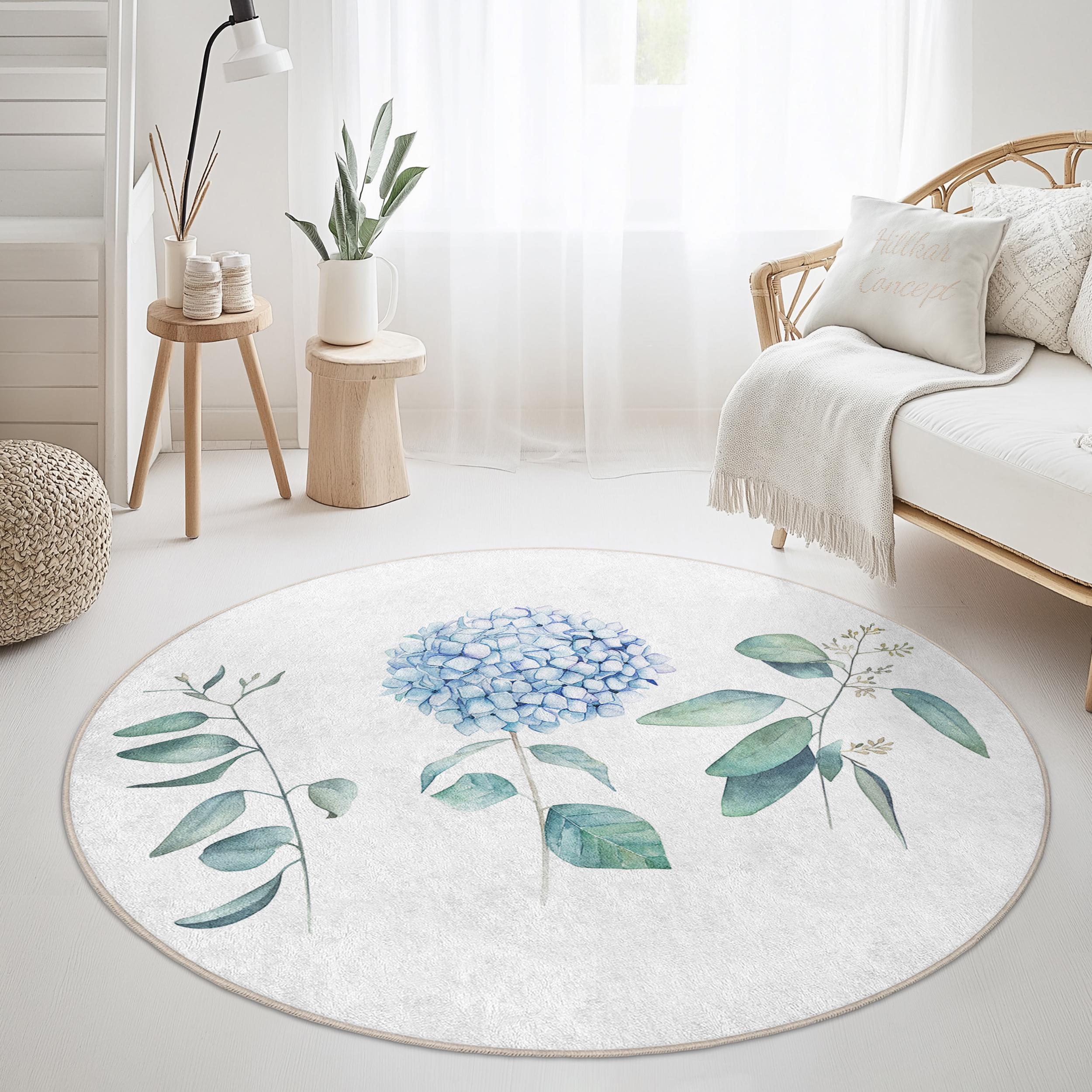 Tufted Rug Blue Hydrangea Watercolor Floral Round Area Rug, Blue Hydrangea Botanical Decor - Etsy