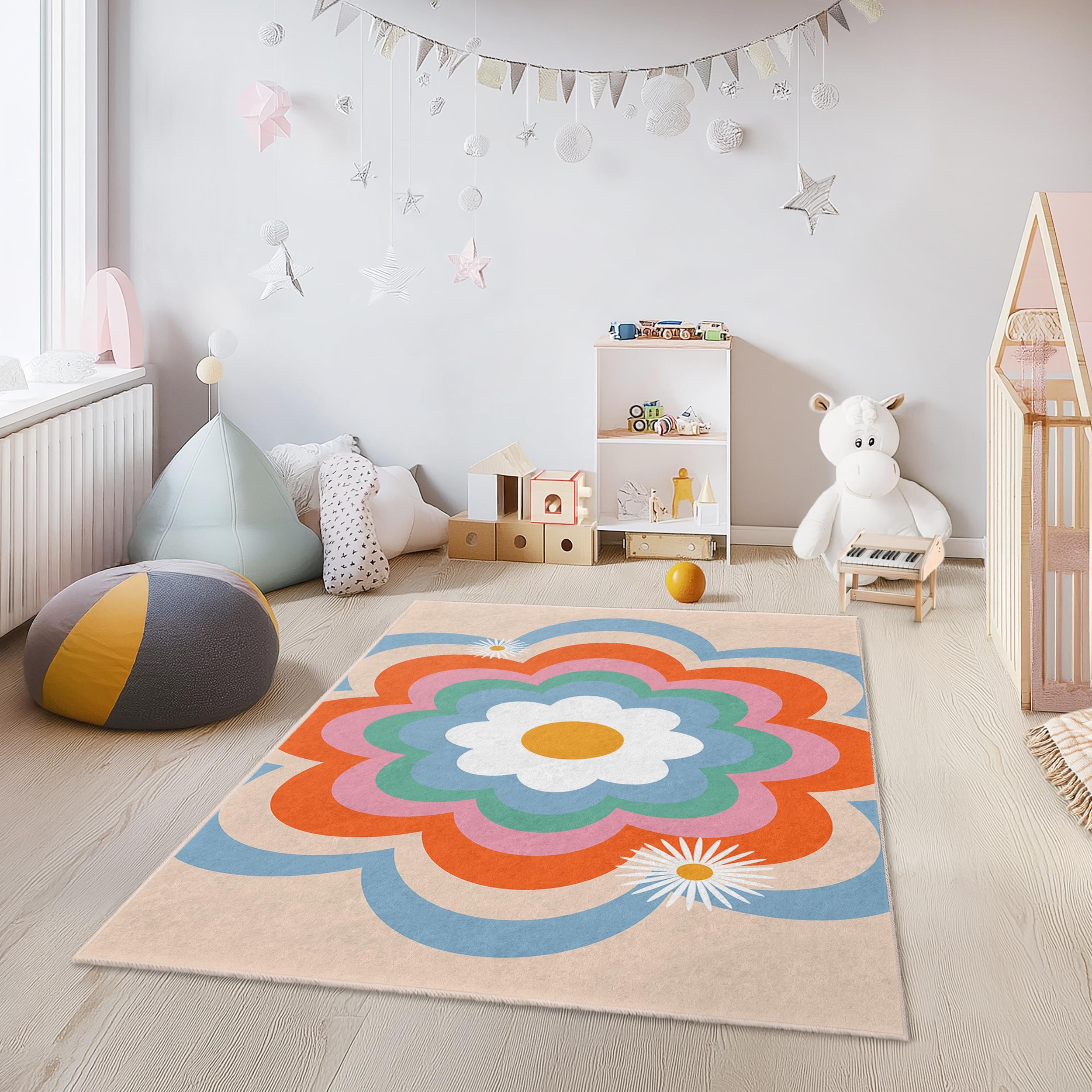 Flower Floor Mat / Rainbow × Ecru beige Flower Floor Mat / Rainbow × Ecru beige 【公式通販】