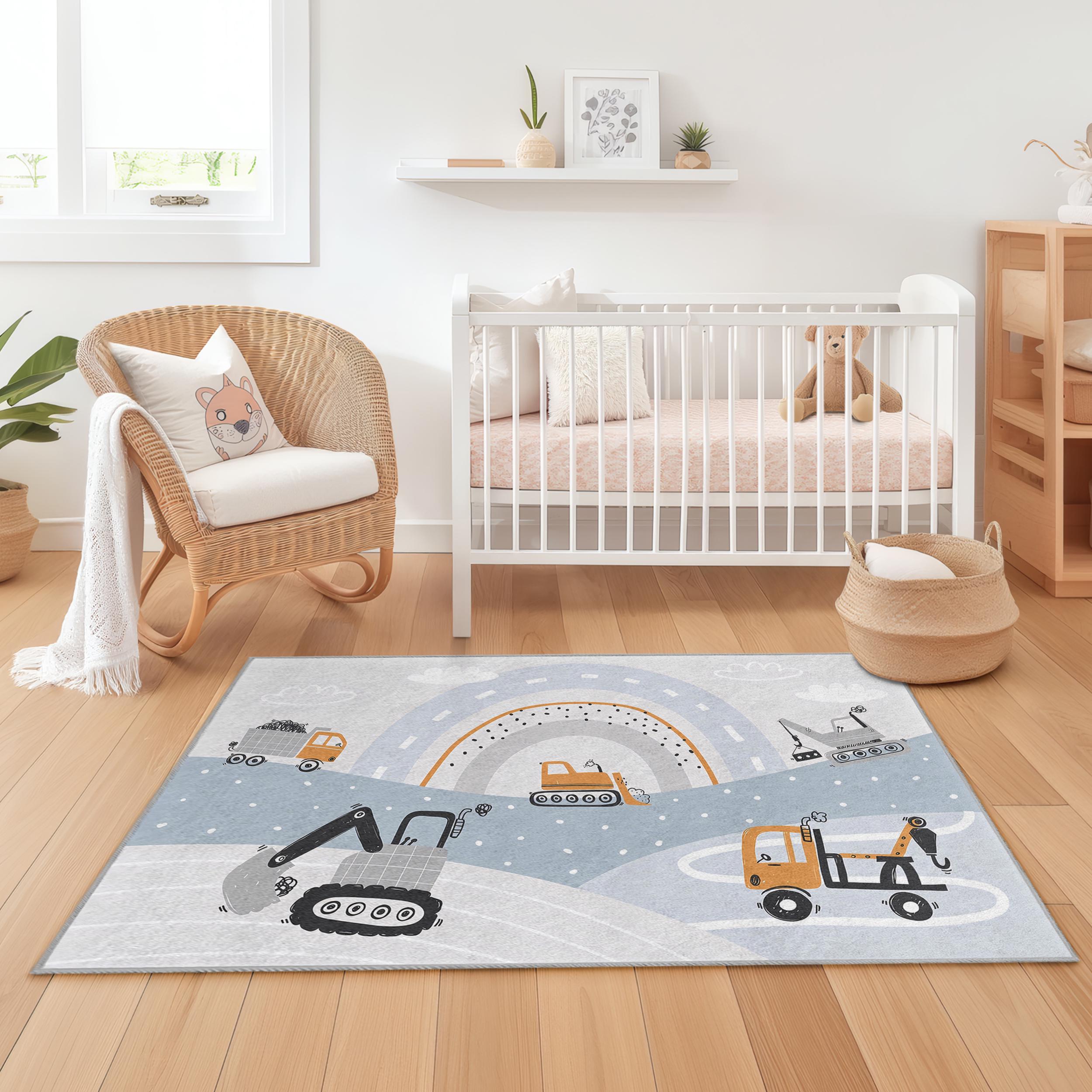 Construction Themed Kids Rug, Excavator and Dump Truck Play Mat ...