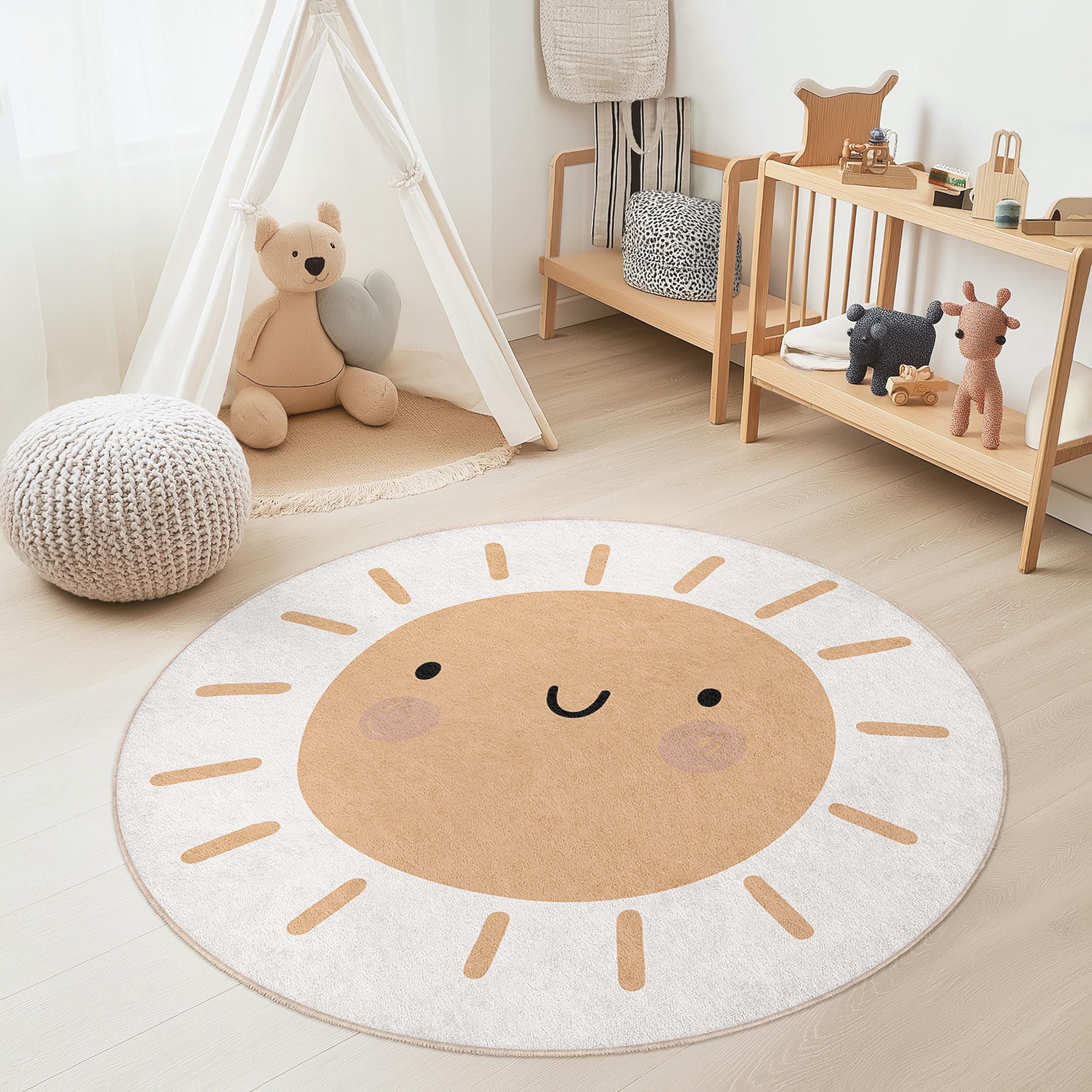 FJZFING Tappeto Rotondo In Peluche Morbido | 18x18 Cm | Nero | Antiscivolo | Per Cameretta Bambini E Soggiorno - 2