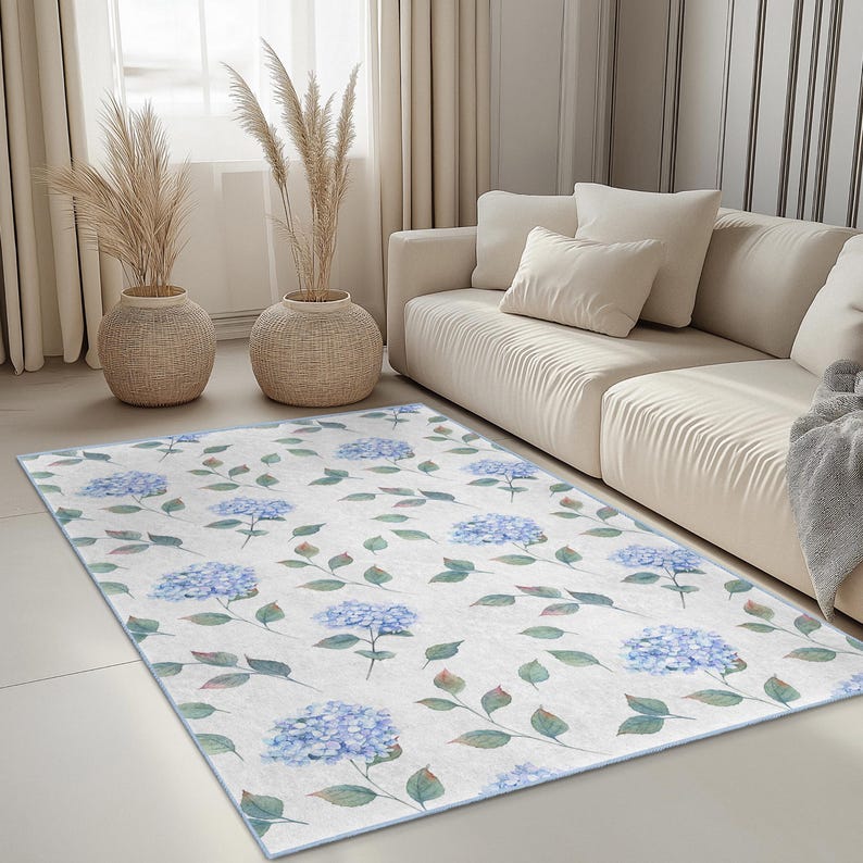 Blue Hydrangea Floral Area Rug, Elegant Home Decor - Etsy