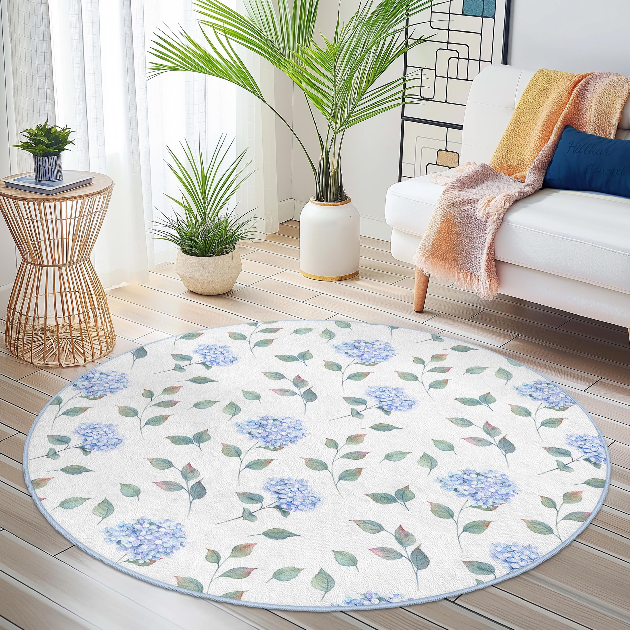 Tufted Rug Blue Hydrangea Blue Hydrangea Round Area Rug, Floral Living Room Decor - Etsy