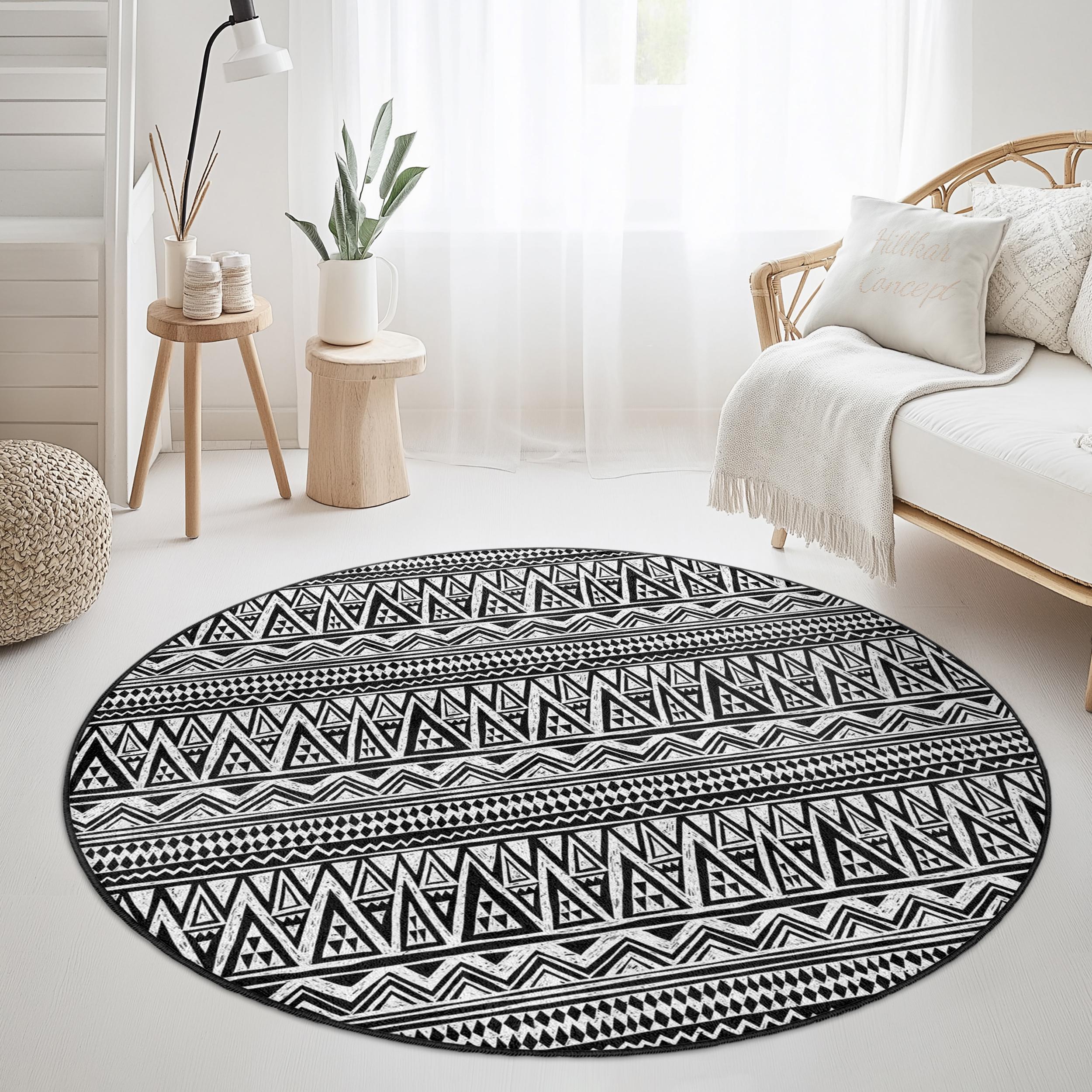 ボヘミアンスタイル ラグ 白黒 幾何学模様 ジュート ホワイト ブラック 幾何学模様 高品質 手織り プレミアム品質