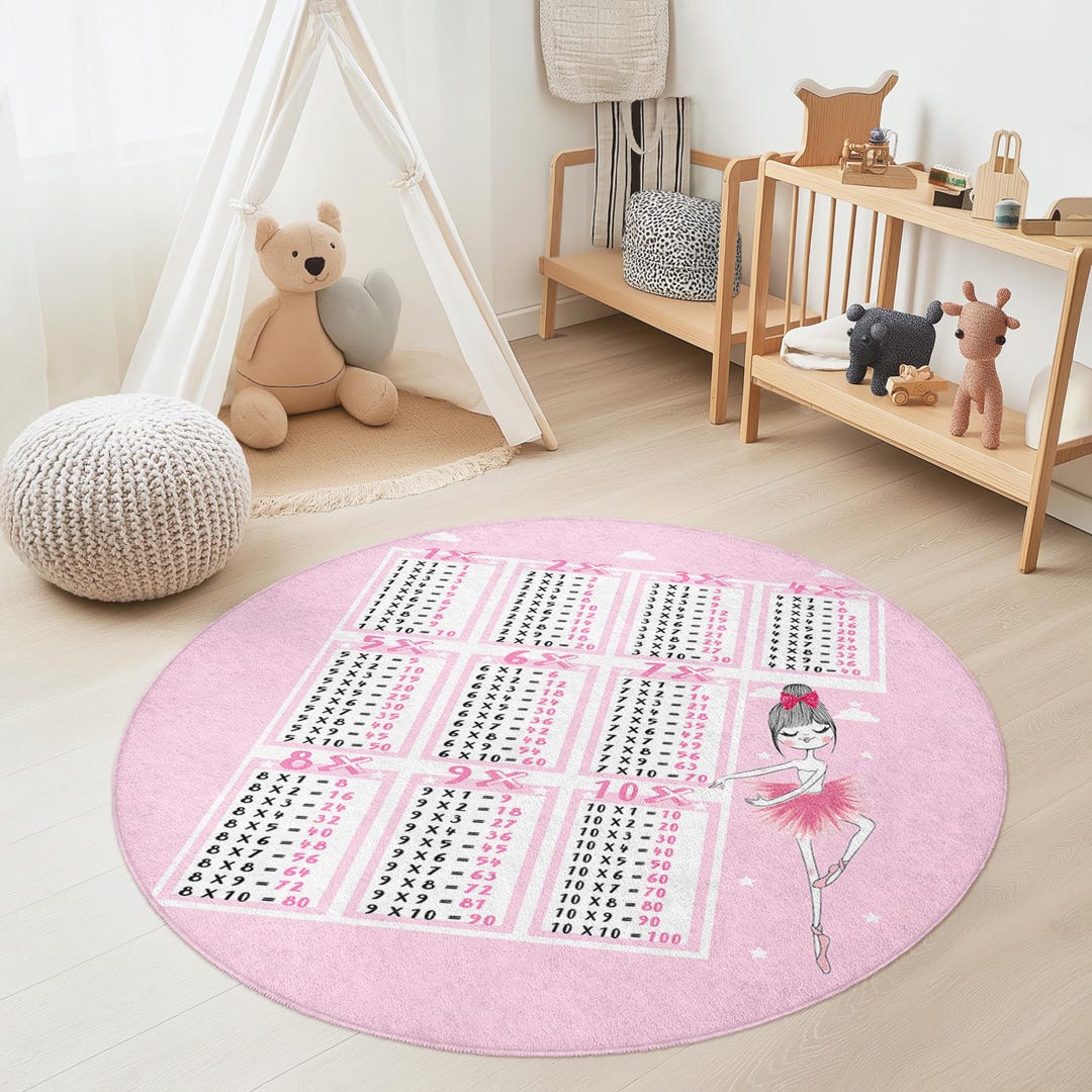 Ballet Dance Round Kids Rug, Pink Ballet Themed Carpet, Playroom Decor ...