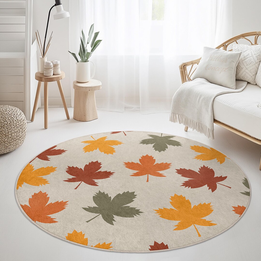 Autumn Leaves Round Area Rug, Fall Decor Carpet, Leaf Pattern Rug for ...
