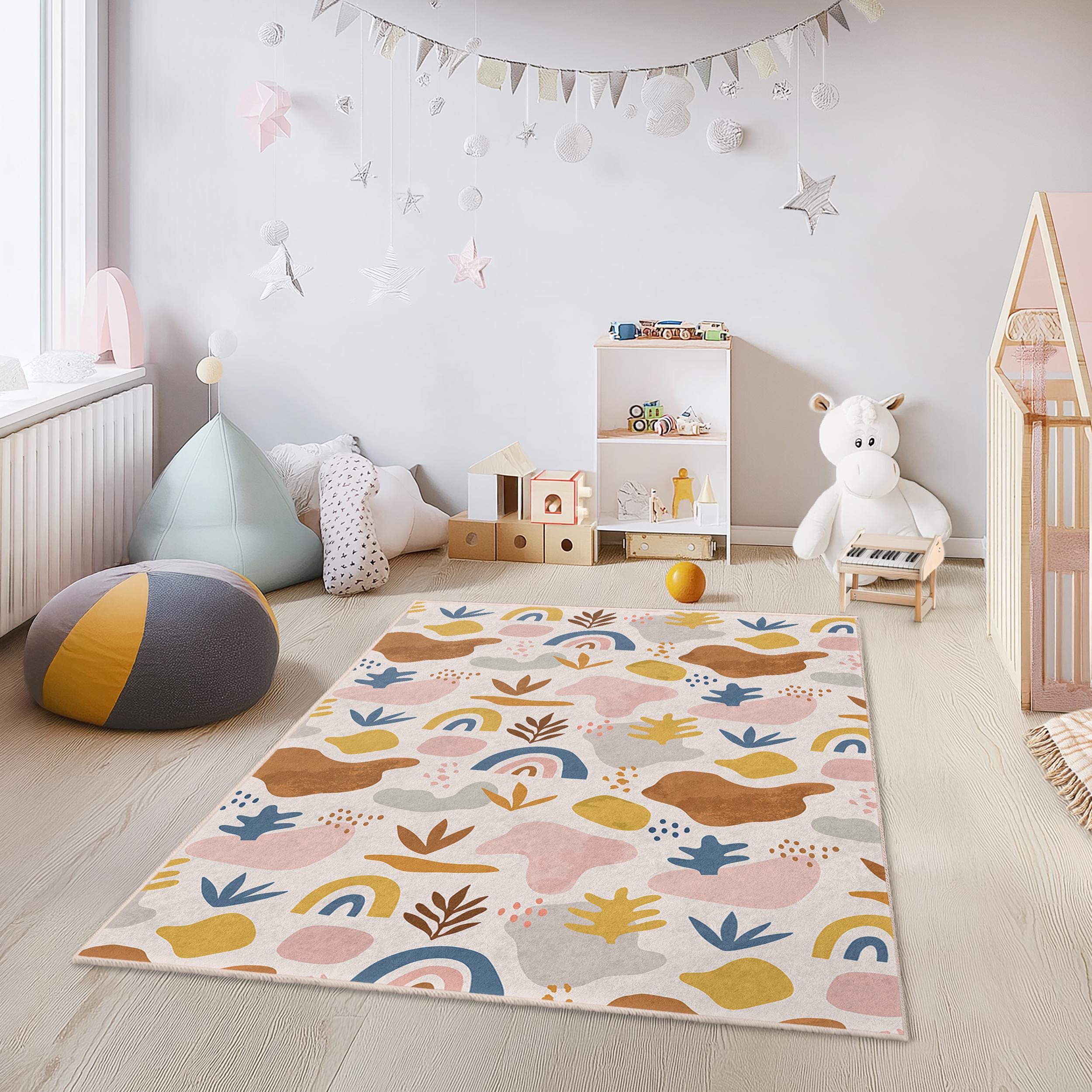 Normal Rug For Kids Abstract Colorful Shapes Kids Rug, Rectangular Playroom Carpet, Modern ...