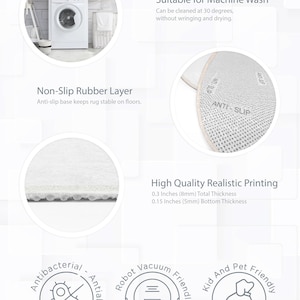 Puede incluir: Alfombra blanca con capa de goma antideslizante, lavable a m&aacute;quina a 30 grados. Impresi&oacute;n realista de alta calidad, grosor total 8 mm. La alfombra es antibacteriana, antial&eacute;rgica, apta para robot aspirador y para ni&ntilde;os y mascotas.