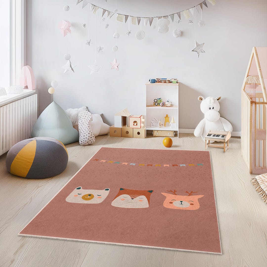 Colorful Face Rug Colorful Animal Faces Kids Rug, Cute Animal Design Rug, Rectangular ...