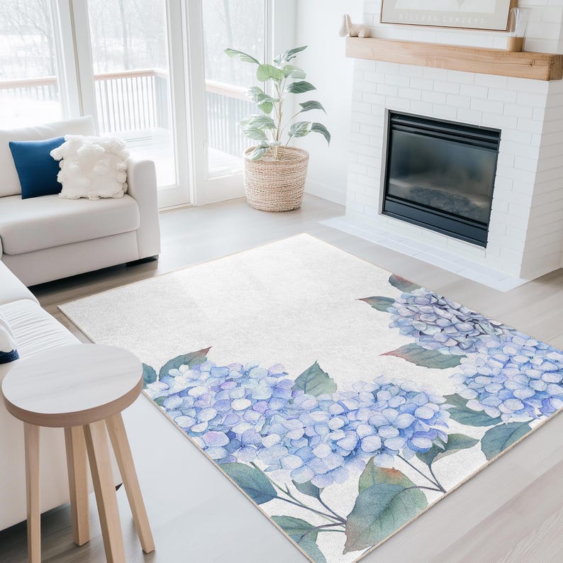 Tufted Rug Blue Hydrangea Blue Hydrangea Floral Area Rug, Elegant Living Room Decor - Etsy