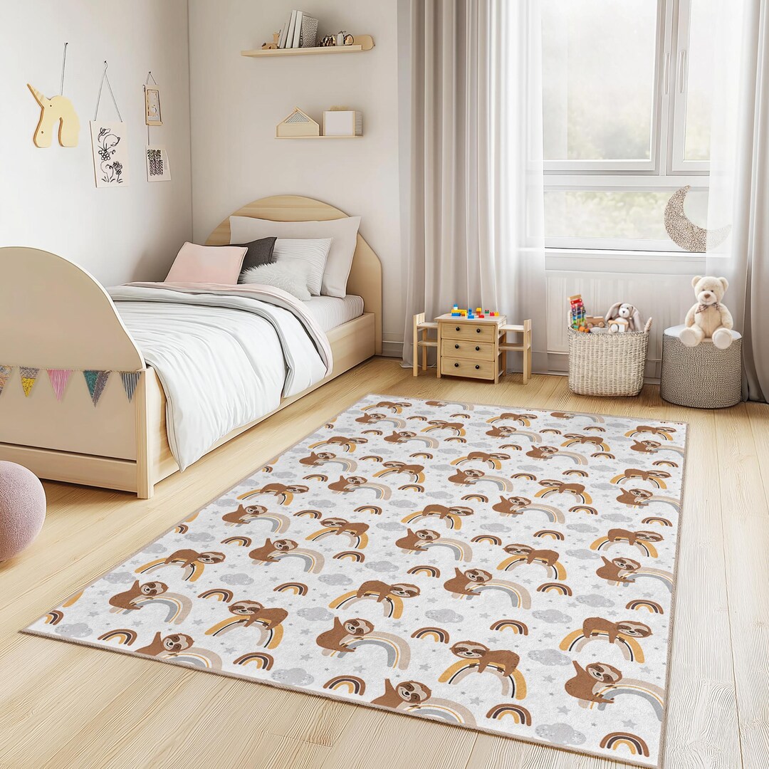 Sloth and Rainbow Kids Rug: Personalized Nursery Decor - Etsy