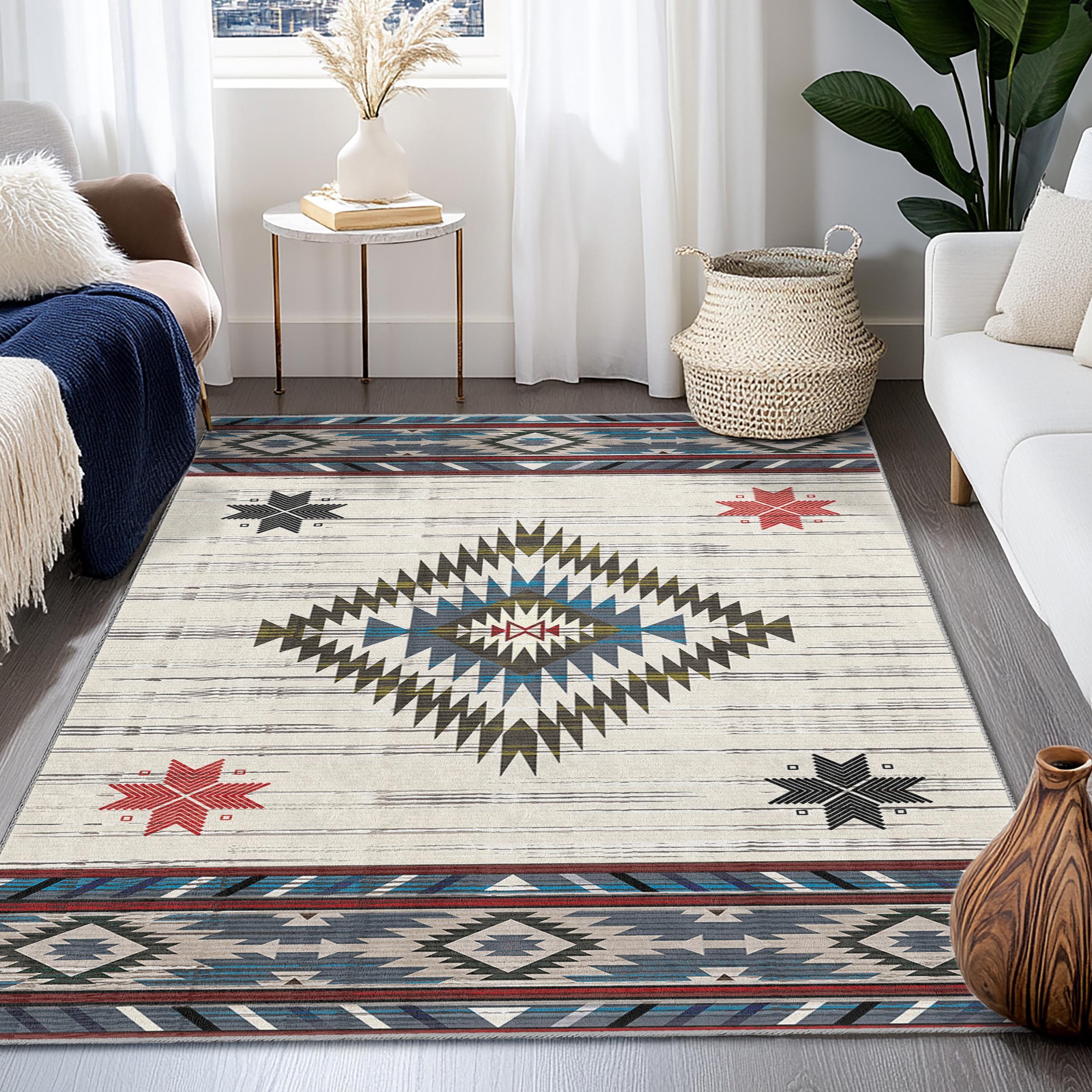 幾何学模様の長方形ラグ | 南西部スタイルのカーペット | ボヘミアン風