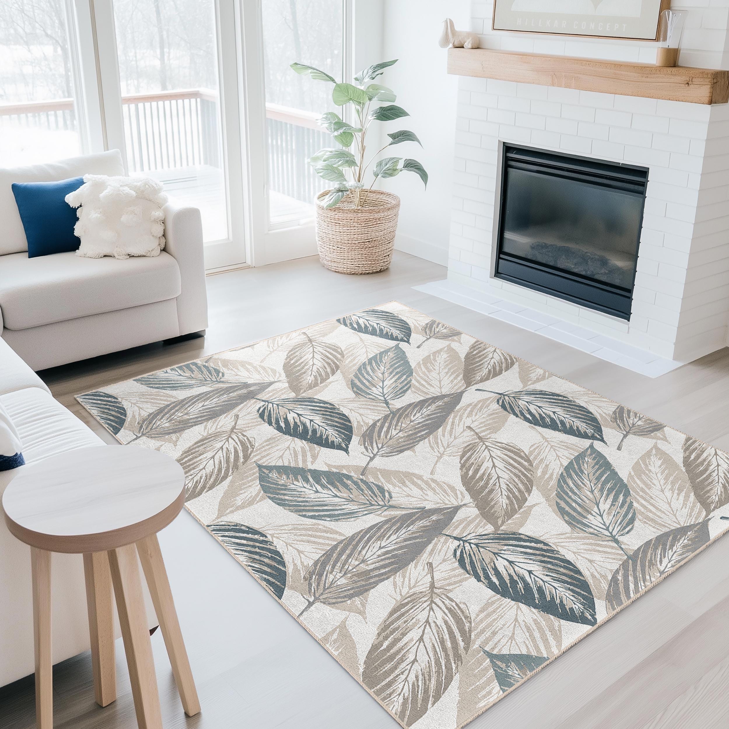 Elegant Leaf Pattern Rectangular Area Rug, Modern Leaf Design Rug ...
