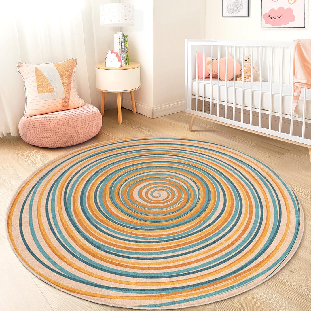 Round Rug With Patterns Colorful Spiral Pattern Round Area Rug, Vibrant Round Carpet for Kids ...