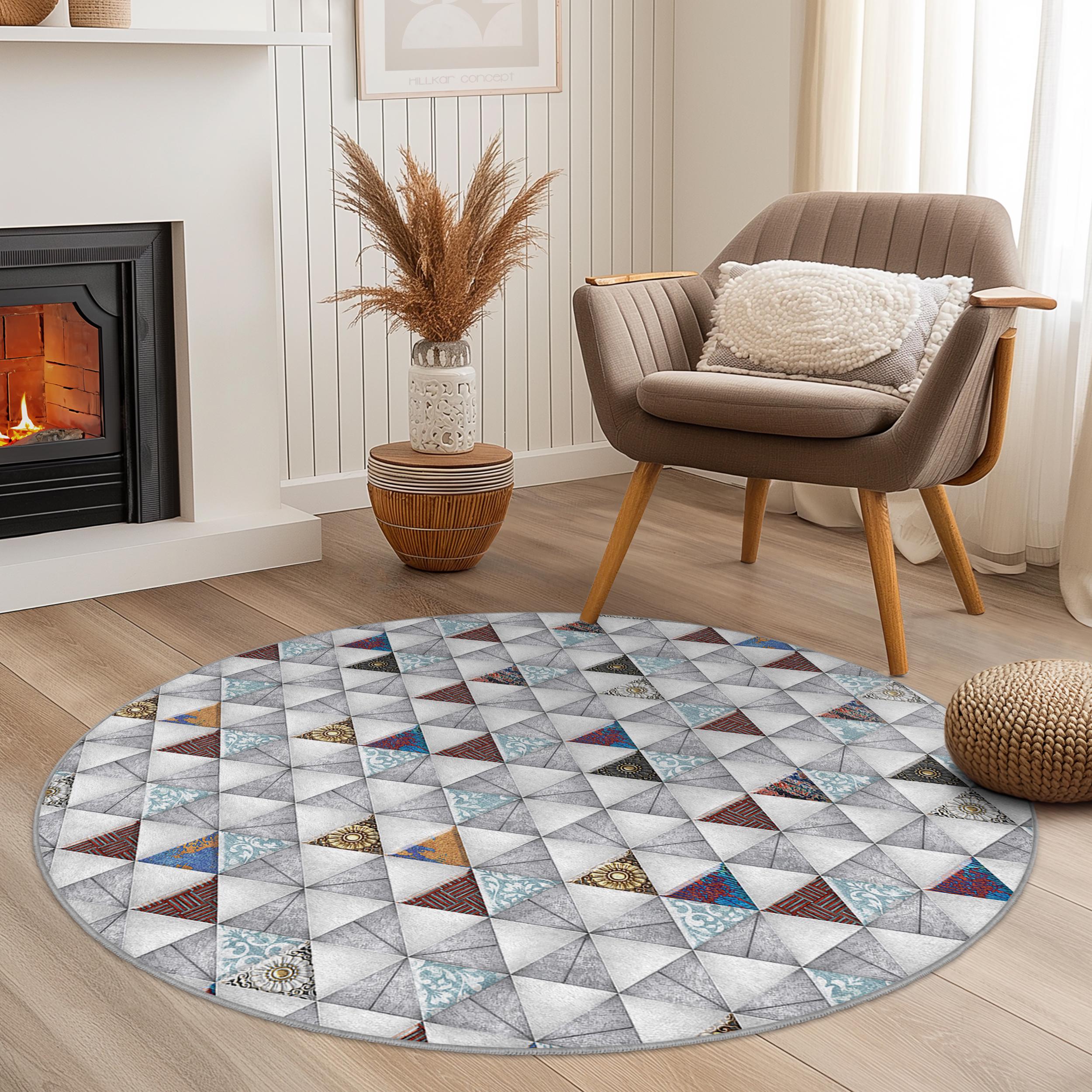 Geometric Triangle Pattern Round Area Rug, Modern Round Carpet, Stylish ...