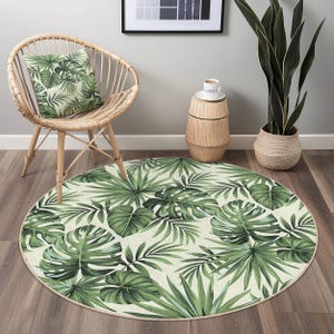 Tropical Leaves Round Area Rug, Green Botanical Indoor Carpet - Etsy
