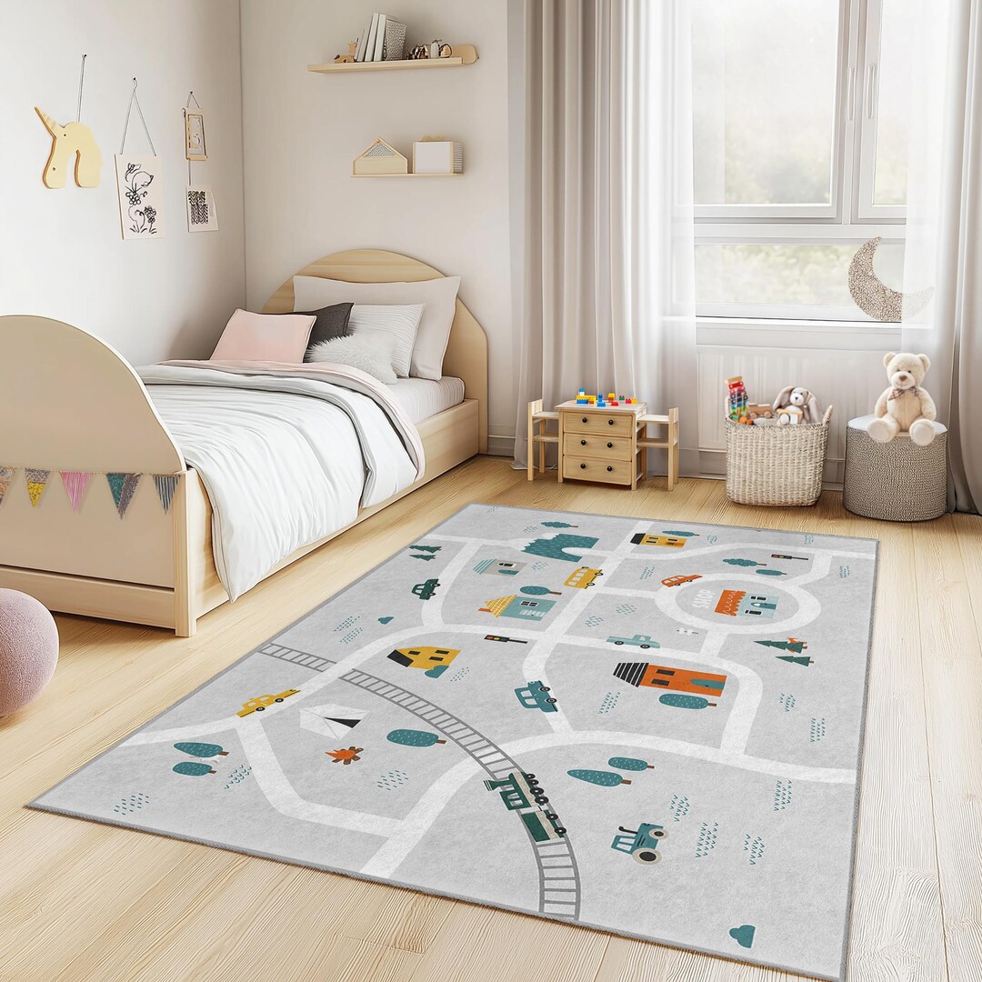 Interactive Play Mat for Children, Colorful Road Map Kids Rug, Soft ...